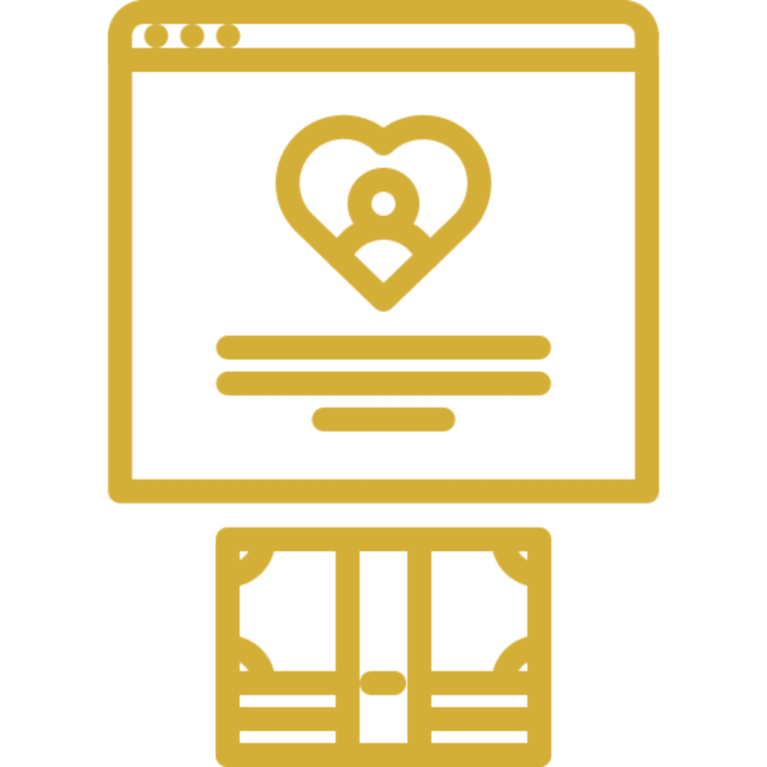 Gold heart person icon on monitor