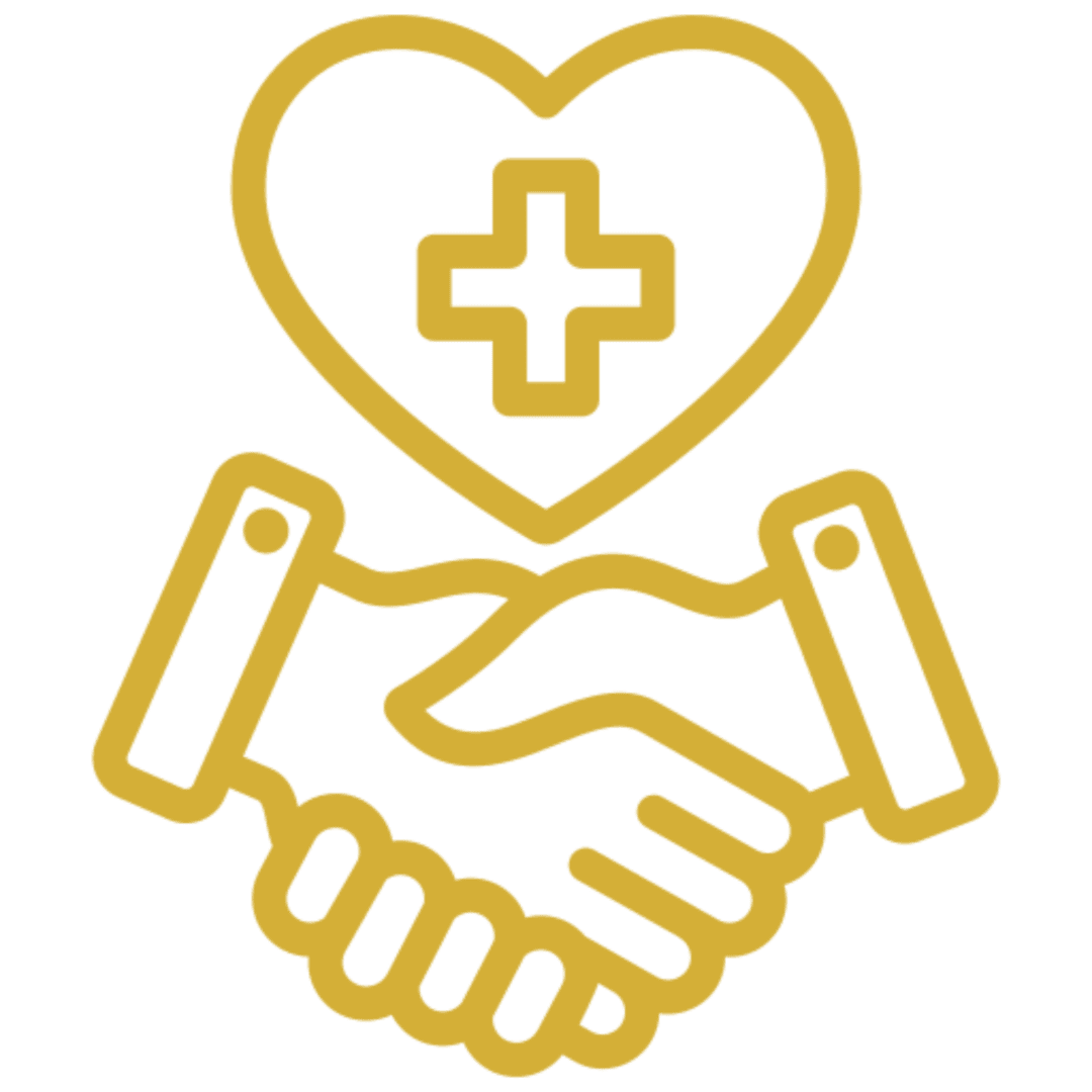 Gold heart with medical cross and handshake