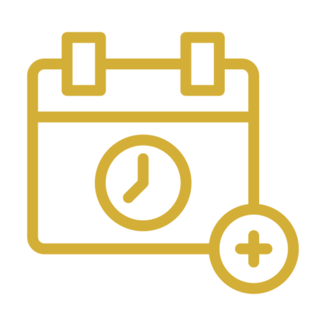 Golden calendar with clock and add symbol
