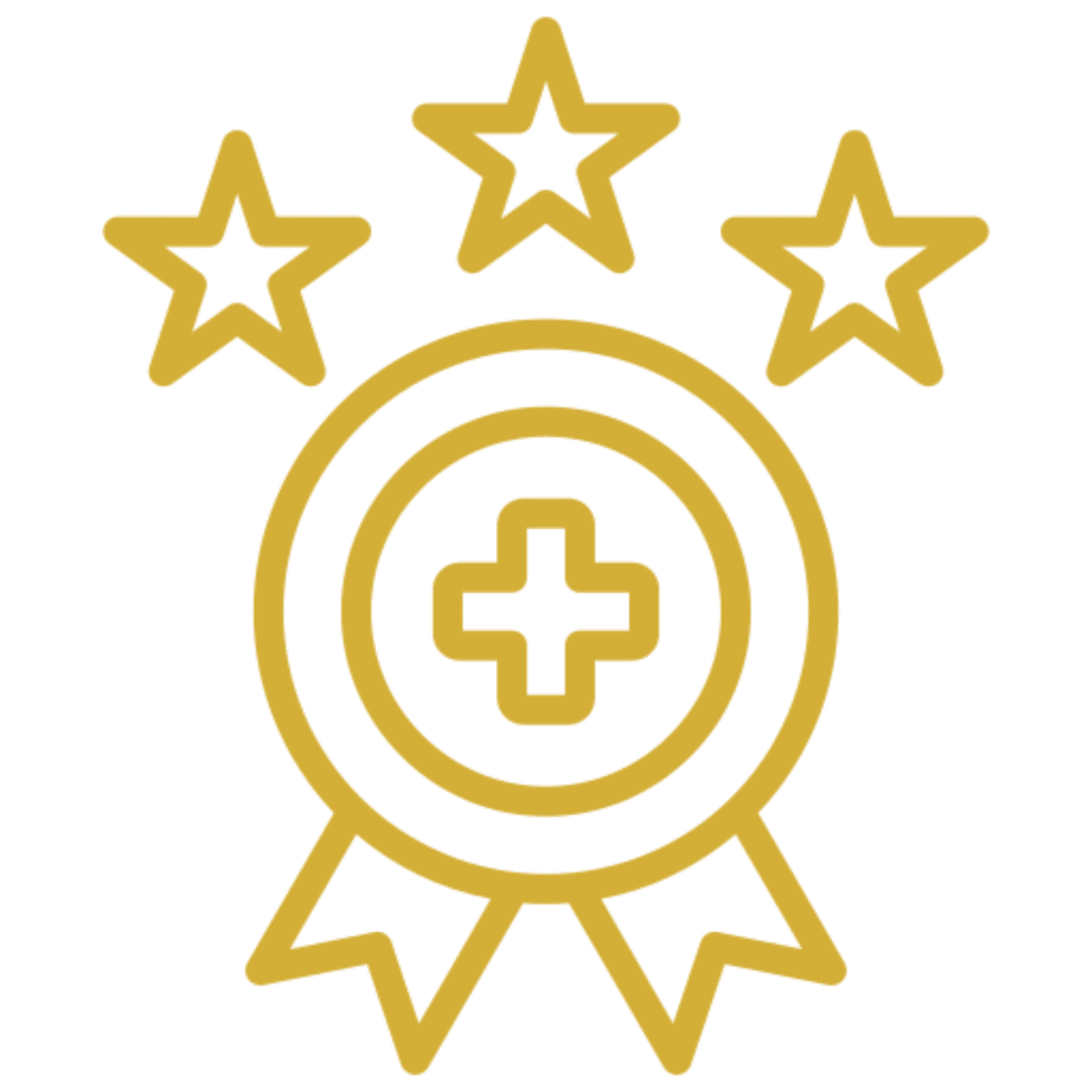 Gold medical badge with three stars